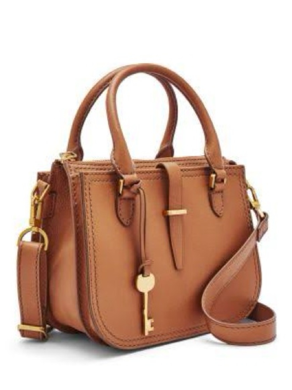 Fossil Tan Leather Ryder Crossbody Satchel in Cognac Brown - Gold Hardware